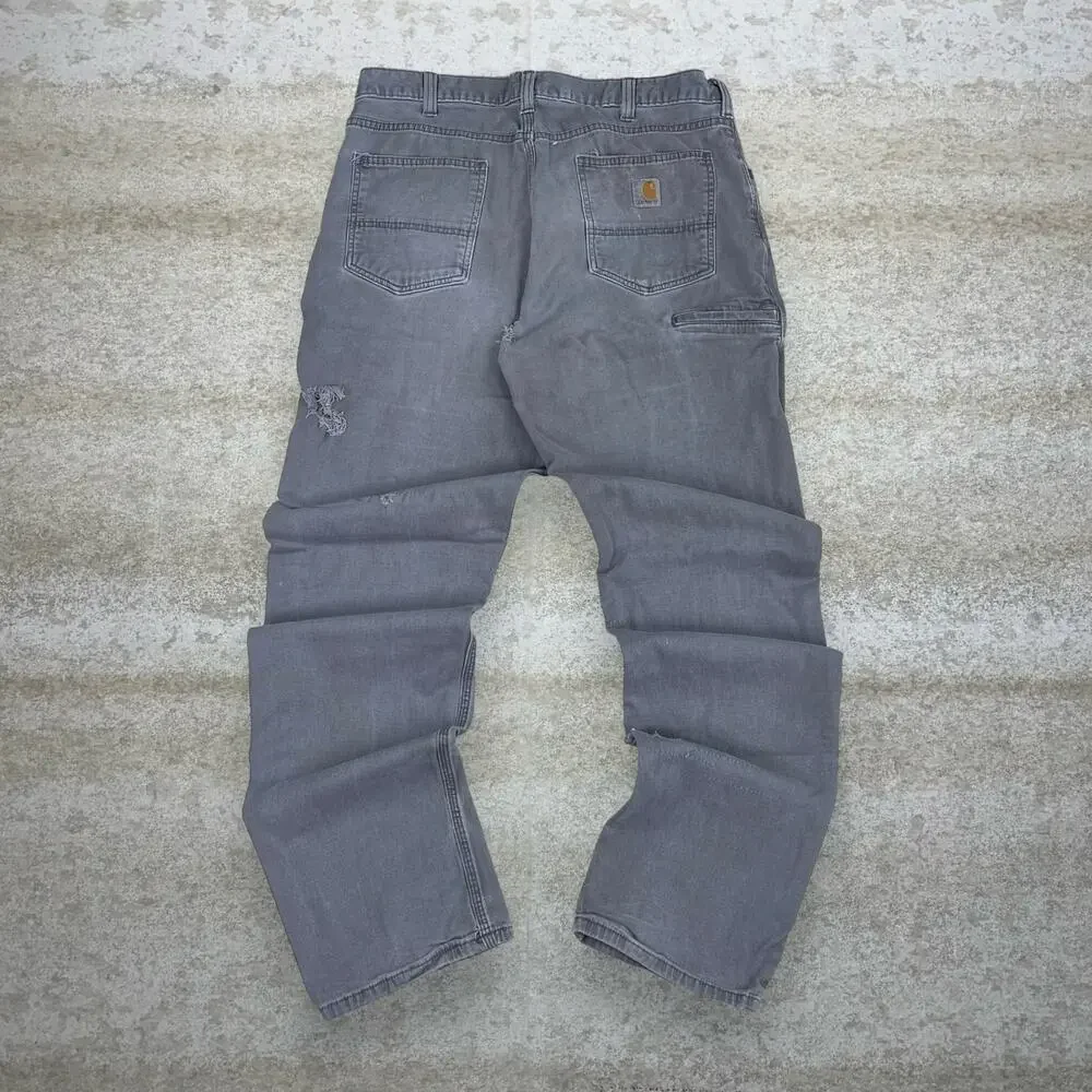 Vintage Y2K Carhartt Carpenter Pants 36x36 Relaxed Fit Grey Cotton Canvas